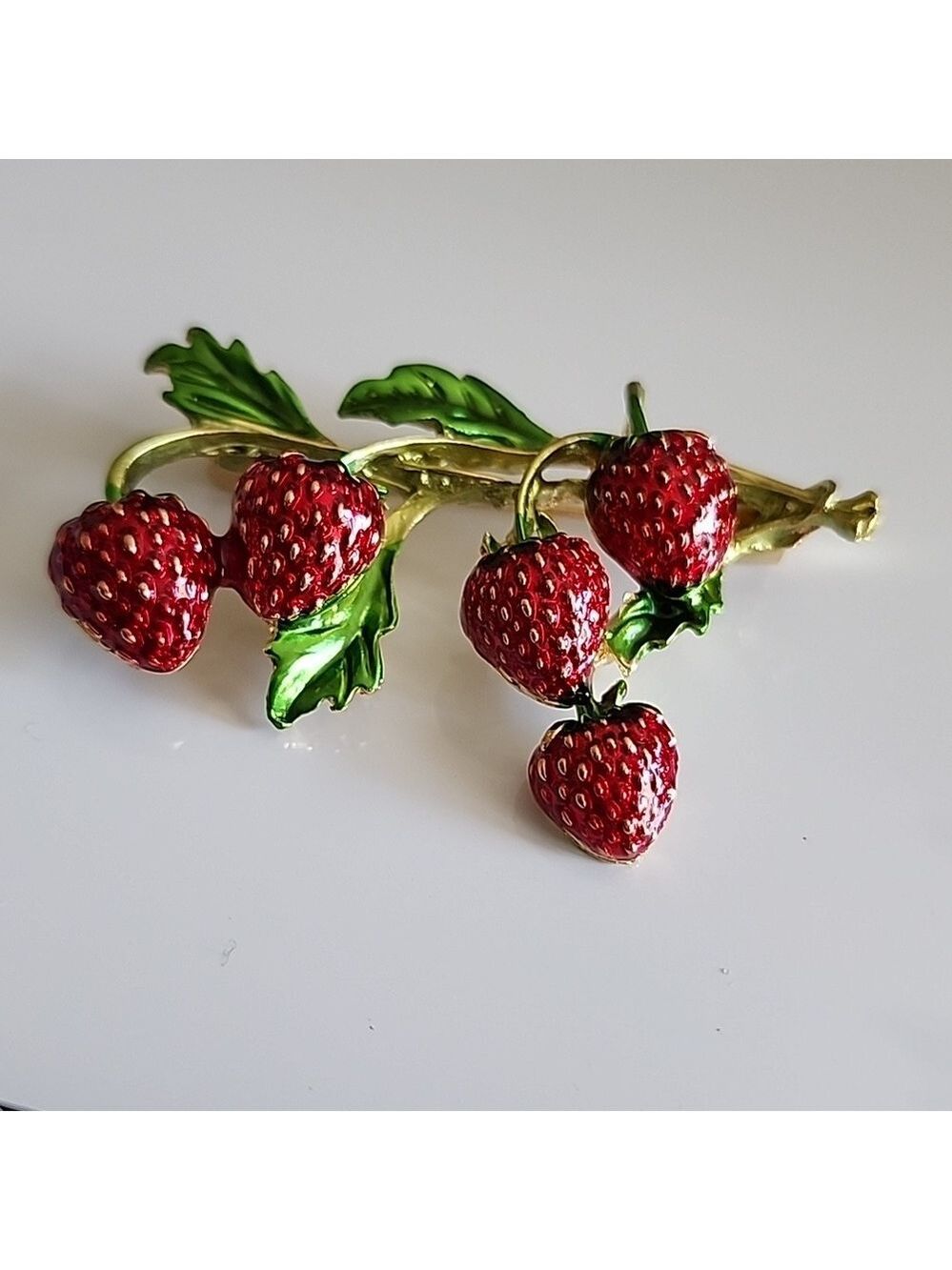 Strawberry Brooch Realistic  Yummy Beautiful Petite  Strawberries - Picture 2 of 4